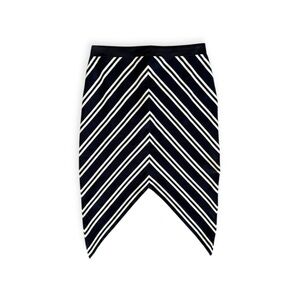 Bec & Bridge navy blue white asymmetrical striped skirt stretch waist 4 small